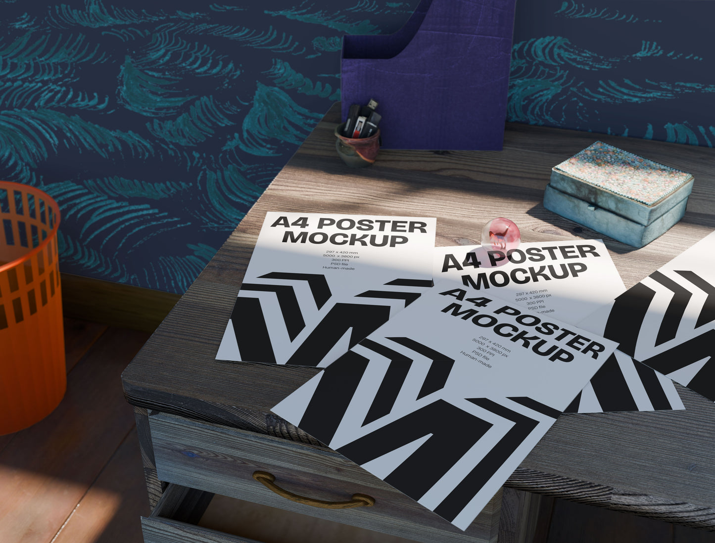 A4 Poszter Mockup – Retro íróasztal