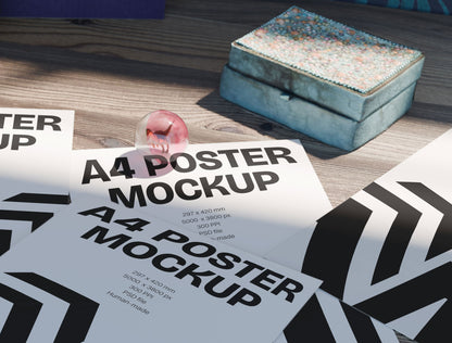 A4 Poszter Mockup – Retro íróasztal