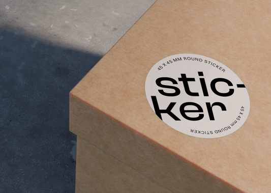 Cardboard Box with Round Sticker Mockup M01_E004